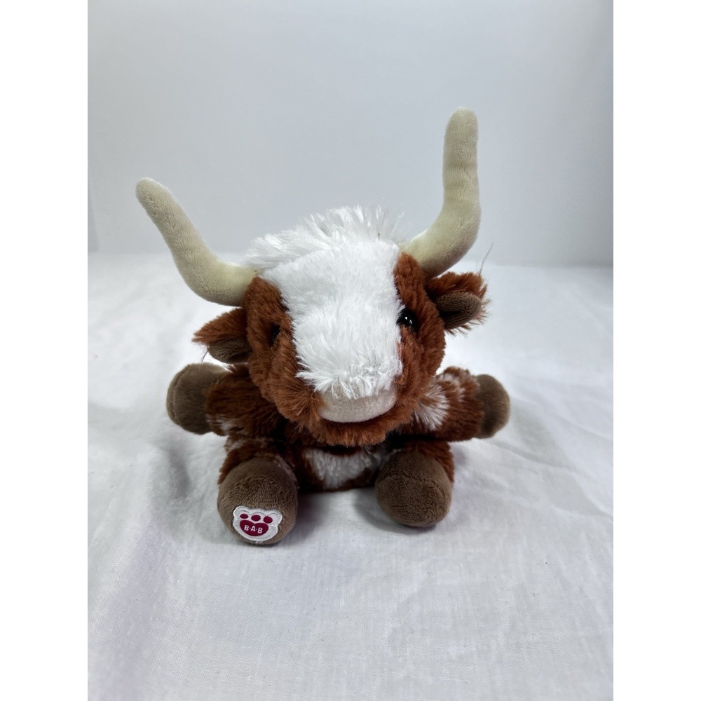 Build a Bear Mini Beans Longhorn Plush Bean Bag Soft Brown Cow Bull Highland
